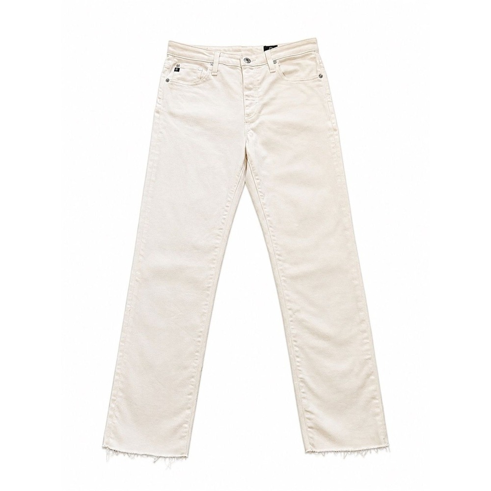 AG Adriano Goldschmied White Raw Edge Frayed Hem Straight Leg Jeans 29